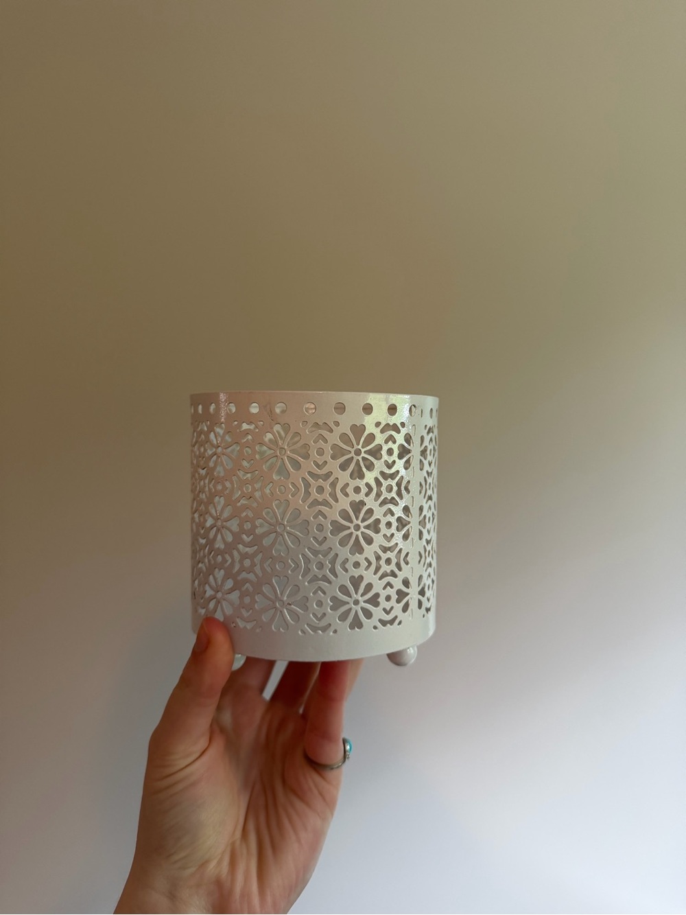 Bath & Body Works White Floral Cutout Metal Candle Holder